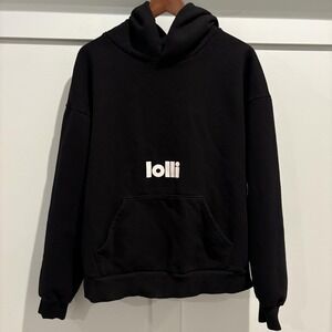 Lolli Hoodie Mens Small Black Pullover Fleece Logo‎ Kangaroo Pocket Oversized
